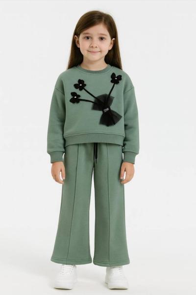 3 IP ŞARDONLU KELEBEK DETAYLI ÇİMALI KIZ TAKIM  Yeşil