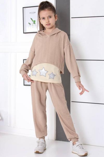 3 LÜ İÇ ASKI BADİLİ YILDIZLI EŞOFMAN TAKIMI Bej