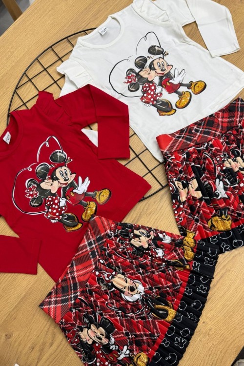 EKOSE ETEKLİ ÜST BEYAZ MİNİE MOUSE ETEKLİ TAKIM Beyaz