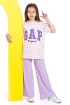 GAP YAZILI FİTİLLİ İSPANYOL PAÇALI KIZ TAKIM  Lila