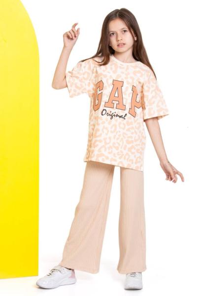 GAP YAZILI FİTİLLİ İSPANYOL PAÇALI KIZ TAKIM  Bej