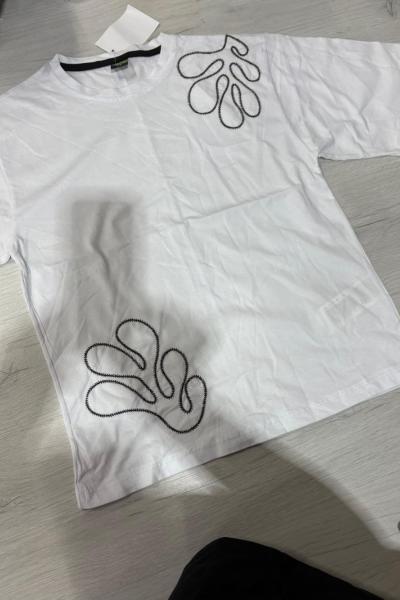 5 PARMAK NAKIŞLI TİŞÖRT  Beyaz