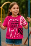 EVERYTHINK KARELİ KALPLİ KIZ TİŞÖRT  Fuşya