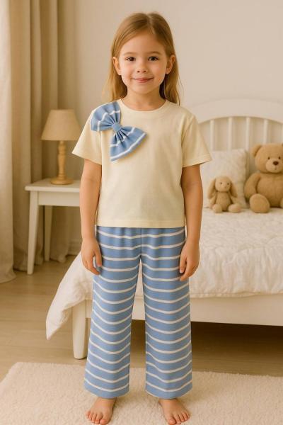 YAKASI FİYONKLU PANTOLONU ÇİZGİLİ İSPANYOL TAKIM  Mavi