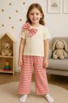 YAKASI FİYONKLU PANTOLONU ÇİZGİLİ İSPANYOL TAKIM  Pembe