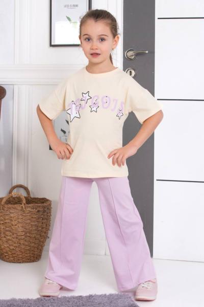 YILDIZ SIRT BASKILI PENYE İKİLİ KIZ TAKIM  Lila