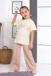 YILDIZ SIRT BASKILI PENYE İKİLİ KIZ TAKIM  Bej