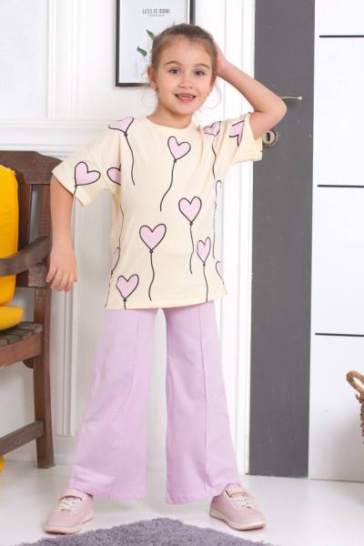 UÇAN KALPLER DETAYLI KIZ İKİLİ PENYE TAKIM  Lila