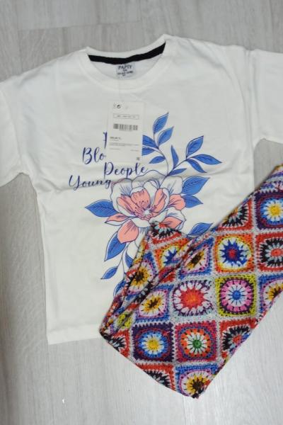 BLOOM YAZILI ETNİK DESEN ALTLI KIZ İSPANYOL TAKIM Mavi