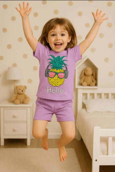 ANANASLI KIZ ŞORTLU TAKIM  Mor