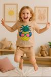 ANANASLI KIZ ŞORTLU TAKIM  Bej