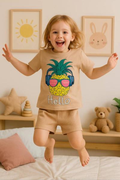 ANANASLI KIZ ŞORTLU TAKIM  Bej