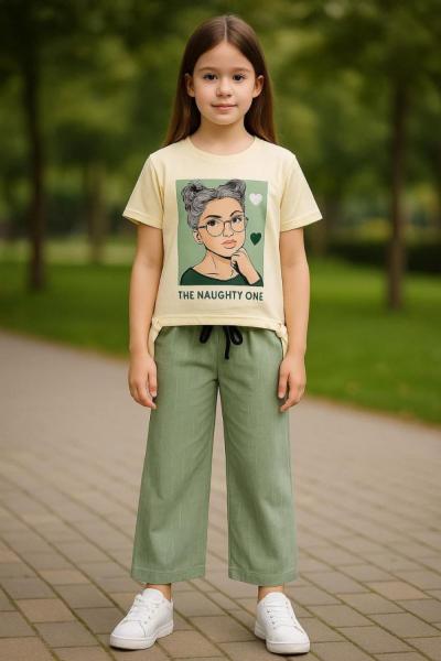 DÜŞÜNEN GÖZLÜKLÜ KIZ BEL BÜZGÜLÜ ALT KETEN İSPANYOL TAKIM  Mint Yeşili