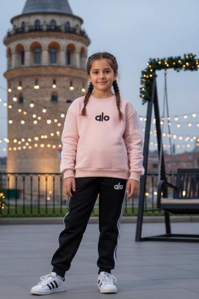 ALO ŞERİT DETAYLI 3 İP ŞARDONLU KIZ TARZ TAKIM Pudra