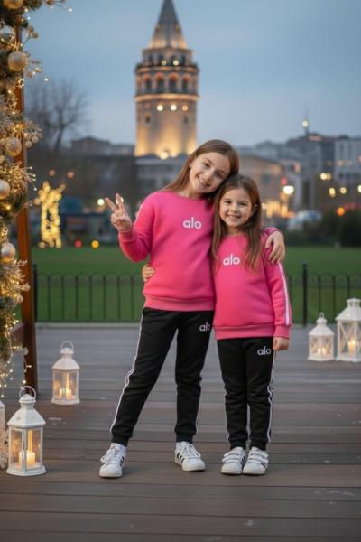 ALO ŞERİT DETAYLI 3 İP ŞARDONLU KIZ TARZ TAKIM Fuşya