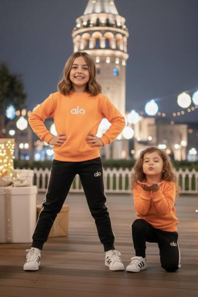 ALO ŞERİT DETAYLI 3 İP ŞARDONLU KIZ TARZ TAKIM Turuncu