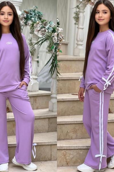 ALO YAZILI FİYONK DETAYLI FİTİLLİ KIZ TAKIM  Lila