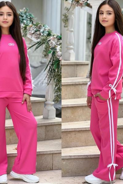 ALO YAZILI FİYONK DETAYLI FİTİLLİ KIZ TAKIM  Pembe