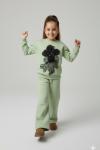 APLİK ÇİÇEK DESENLİ 3 İP ŞARDONLU KIZ TARZ TAKIM Yeşil