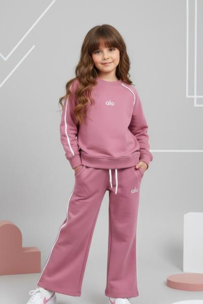 ARA BİYELİ ALO YAZAN KIZ EŞOFMAN TAKIMI  Fuşya