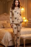 AYICIKLI ANNE SÜET PİJAMA TAKIMI Bej