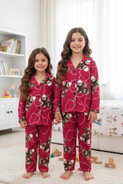 AYICIKLI KALPLİ SÜET PİJAMA TAKIMI  Fuşya