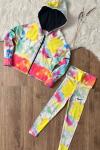 BATIK DESENLİ NİKE CROP TARZ  KIZ TAYTLI TAKIM Sarı