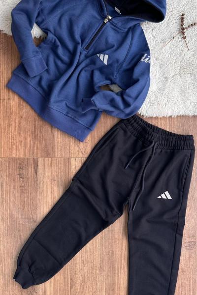 BEBE AD İKİ İPLİK ŞARDONLU YARIM FERMUARLI ERKEK TARZ TAKIM Koyu Mavi