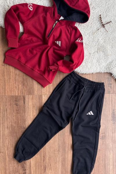 BEBE AD İKİ İPLİK ŞARDONLU YARIM FERMUARLI ERKEK TARZ TAKIM Kırmızı