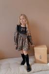 BEBE YAKALI LEOPAR FİYONKLU LEOPAR ELBİSE  Siyah