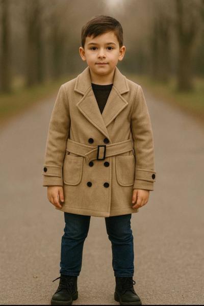 BEL KEMERLİ ERKEK KAŞE KABAN  Bej