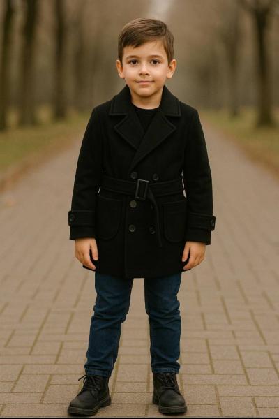 BEL KEMERLİ ERKEK KAŞE KABAN  Siyah