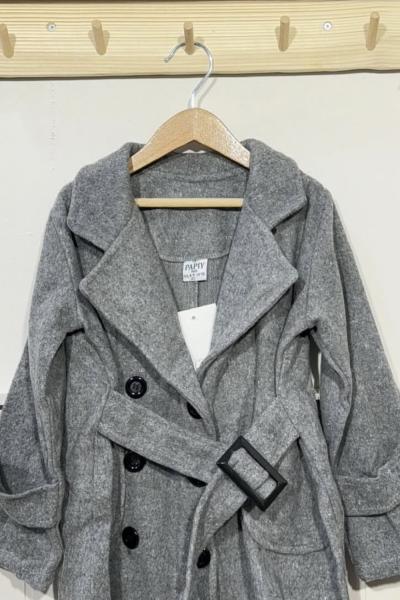 BEL KEMERLİ ERKEK KAŞE KABAN  Gri