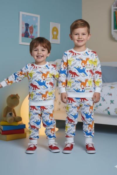 BEYAZ HER YERİ DİNAZOR DESEN TAKIM  Beyaz