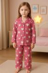 BEYAZ KALPLİ KIZ SÜET PİJAMA TAKIMI  Pembe