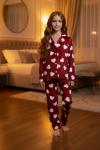 BEYAZ KALP DESENLİ PİJAMA TAKIMI  Bordo