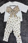 BOW WORL YAZAN ORTASI LEOPAR FİYONK TAYTLI KIZ TAKIM Beyaz