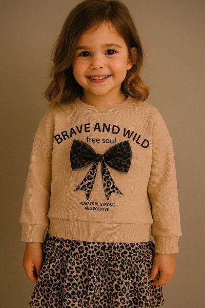 BRAVE AND WILD LEOPAR ETEKLİ TAKIM  Bej