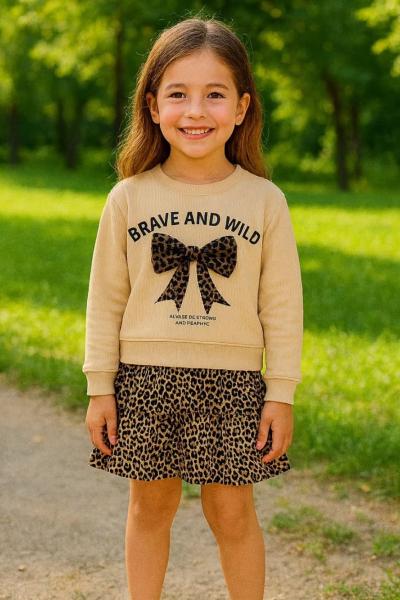 BRAVE AND WILD LEOPAR ETEKLİ TAKIM  Krem