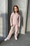 BURGU DESENLİ TRİKO PANTOLONLU KIZ TAKIM  Açık Pembe