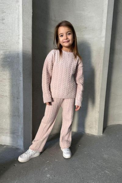 BURGU DESENLİ TRİKO PANTOLONLU KIZ TAKIM  Açık Pembe