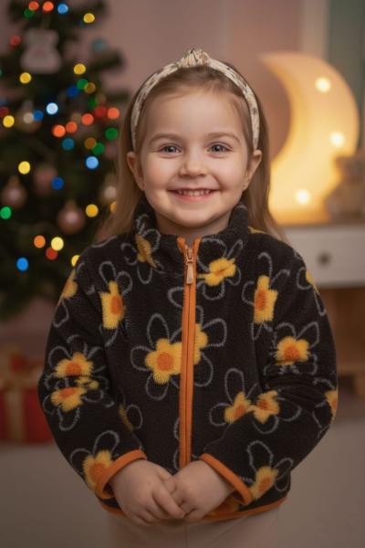 BÜYÜKLER SARI PAPATYA FERMUARLI POLAR CEKET Siyah