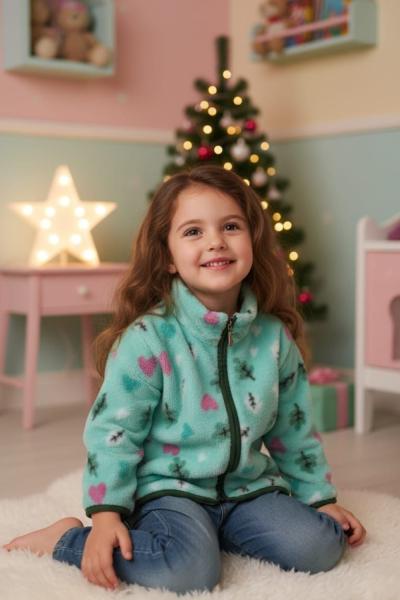 BÜYÜKLER AĞAÇ DESEN POLAR CEKET Yeşil