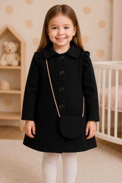 ÇANTALI KOL FIRFIRLI KIZ KABAN Siyah