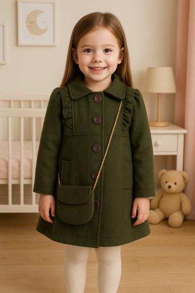 ÇANTALI KOL FIRFIRLI KIZ KABAN Yeşil