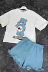CARE BEARS YAZAN AYICIĞIN ORTASI KALPLİ ŞORTLU KIZ TAKIM Mavi