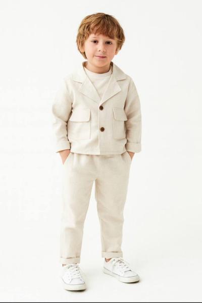 CEKETLİ 2 PARÇA KETEN ERKEK TAKIM  Krem
