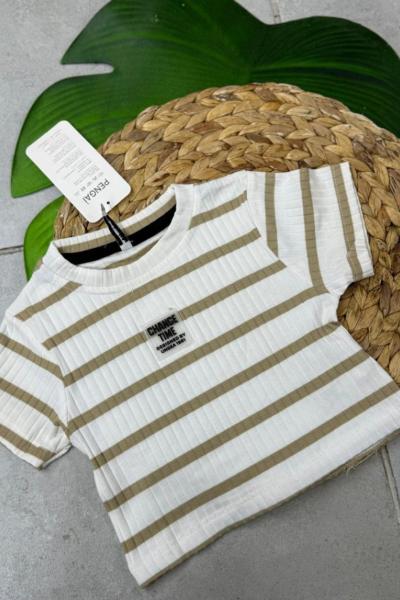 CHANCE YAZILI ÇİZGİLİ TEK CROP Bej