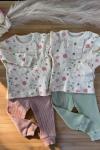 ÇİÇEK VE YAPRAK DESENLİ KIZ BEBEK FİTİLLİ TAKIM Yeşil