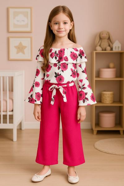 ÇİÇEKLİ MODEL ALT DOKUMA ÜST BÜRÜMCÜK KUMAŞ EŞOFMAN TAKIMI  Pembe